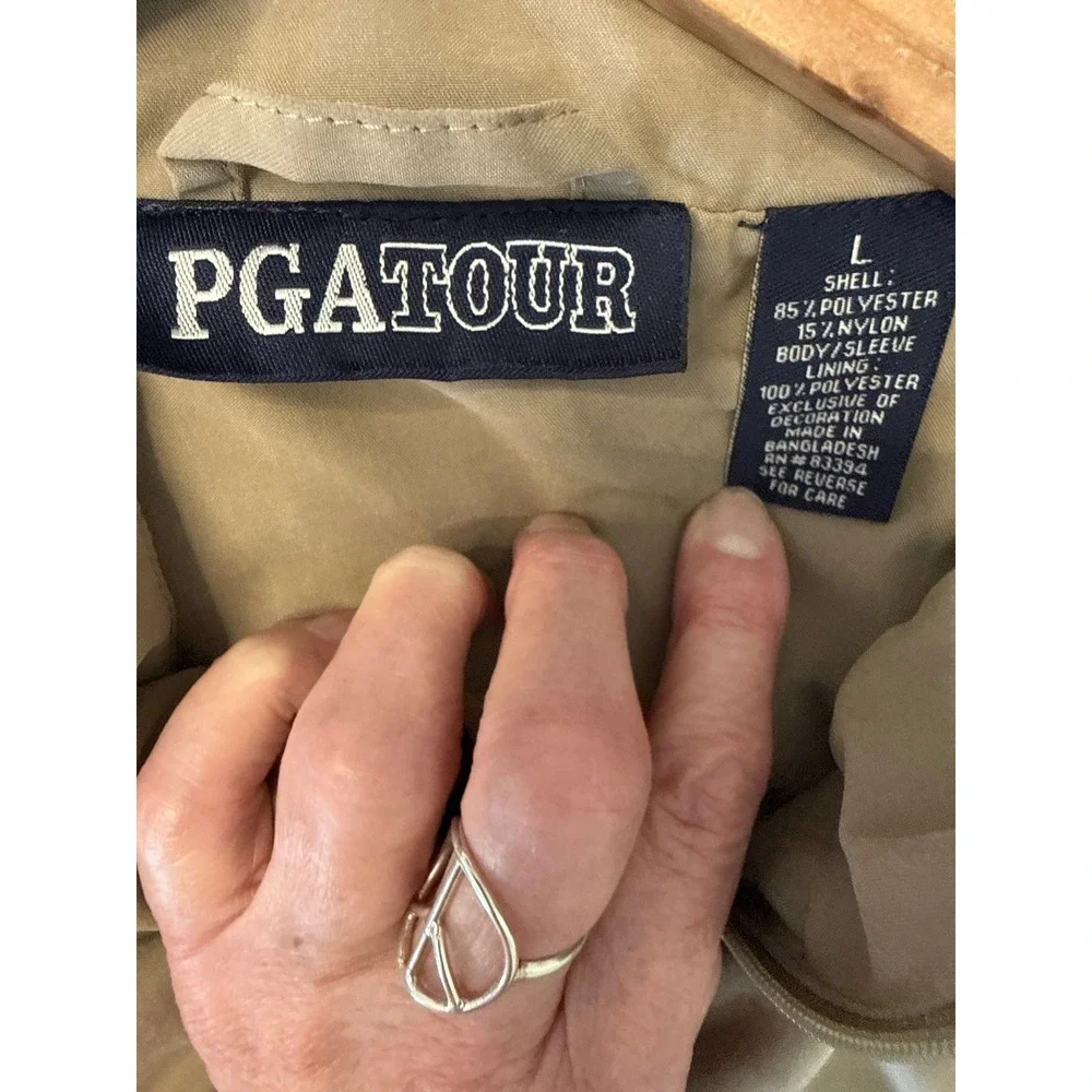 PGA Tour Mens Large Tan Convertible Quarter Zip Windbreaker Golf Jacket Pullover